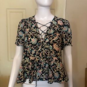 Kimchie Blue Flutter Sleeve Floral Print Top